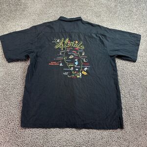 Koko Island Hawaiian Shirt Mens Large Black Florida Map Embroidered Button Up